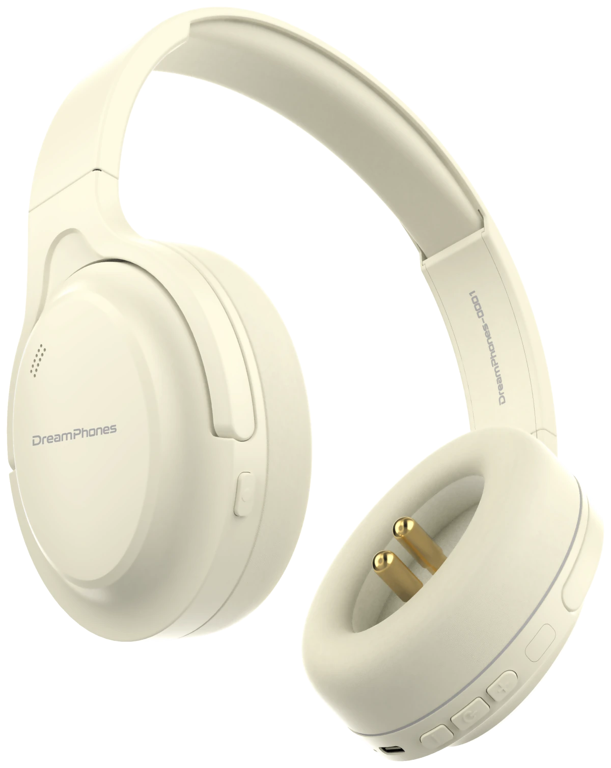 DreamPhones Deep Sleep Polar White headphones with integrated gold ear contacts