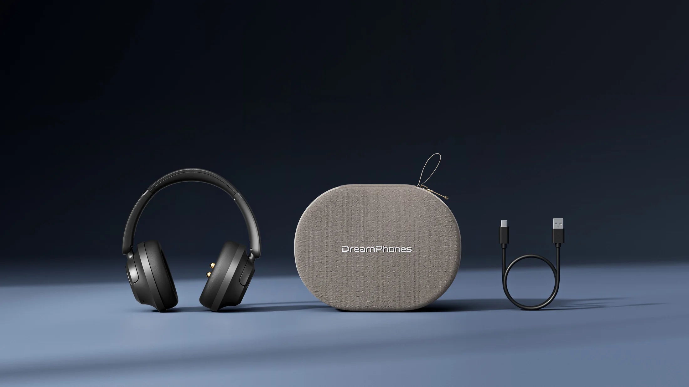 DreamPhones, carrying pouch, and USB-C charging cable