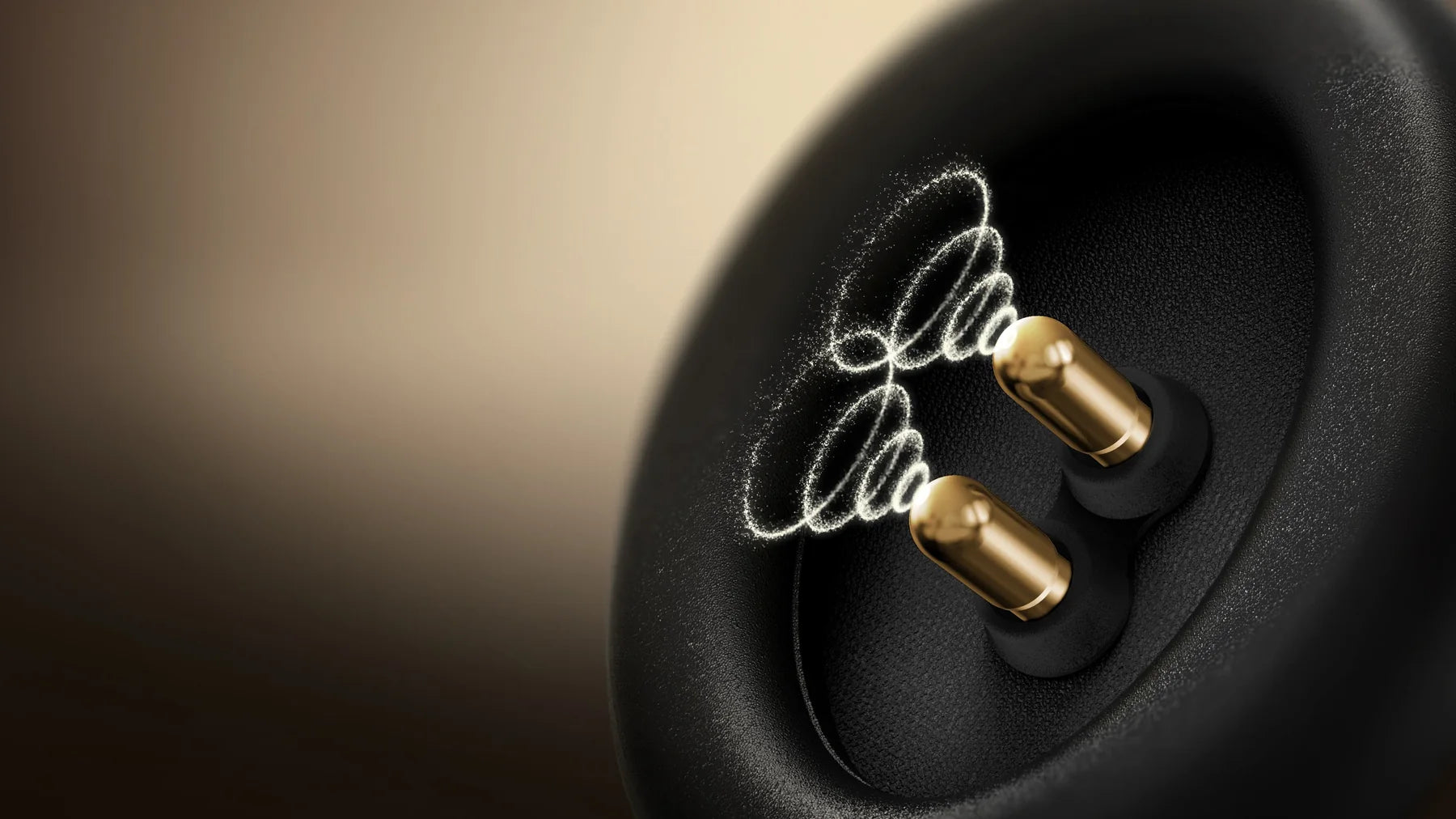 Close view of the soft gold contact pads inside the right DreamPhones ear cup